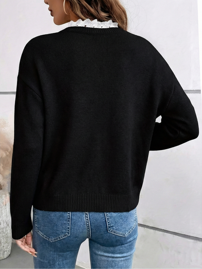 Céline | Elegante jersey de punto con cuello de encaje