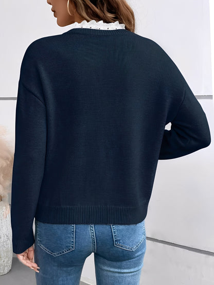 Céline | Elegante jersey de punto con cuello de encaje