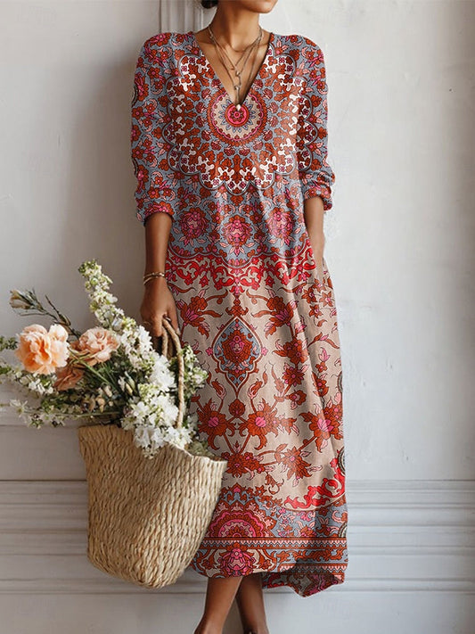 Zoe | Vestido Linon de estilo bohemio con estampado vintage
